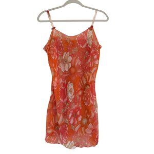 Josie by Natori Y2K Floral Chiffon Slip Dress Sheer Pink Orange Romantic Size S